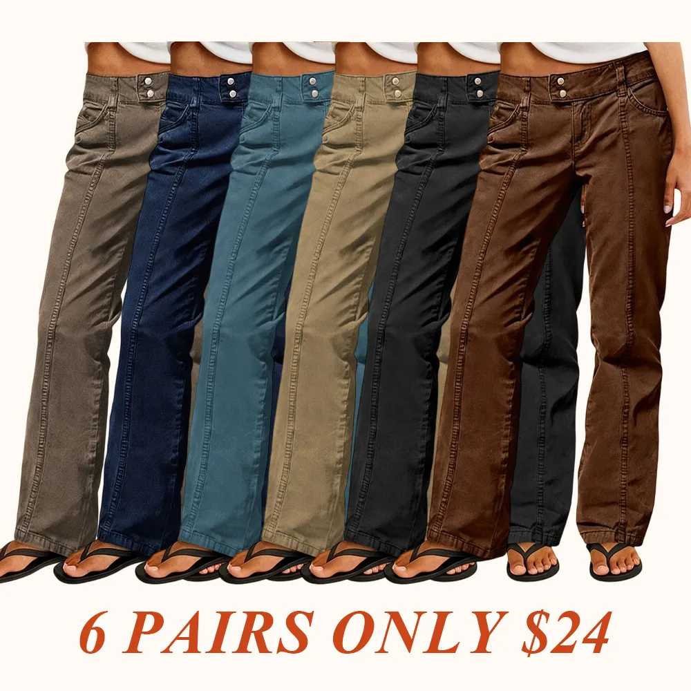 Mid Rise Straight Leg Pants women’s clothes Stretchy Fabric