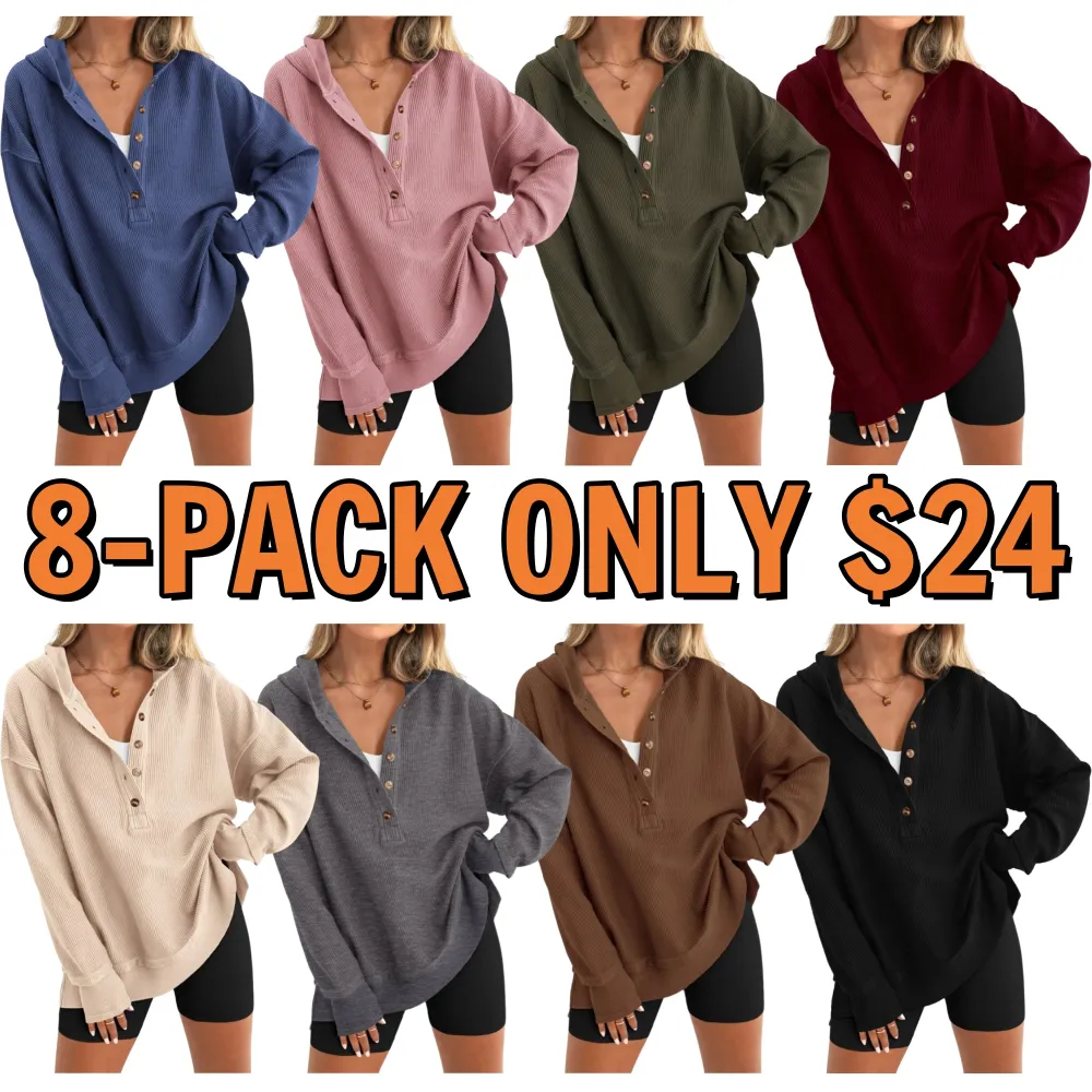 Womens Oversized Button Up V Neck Sweatshirt