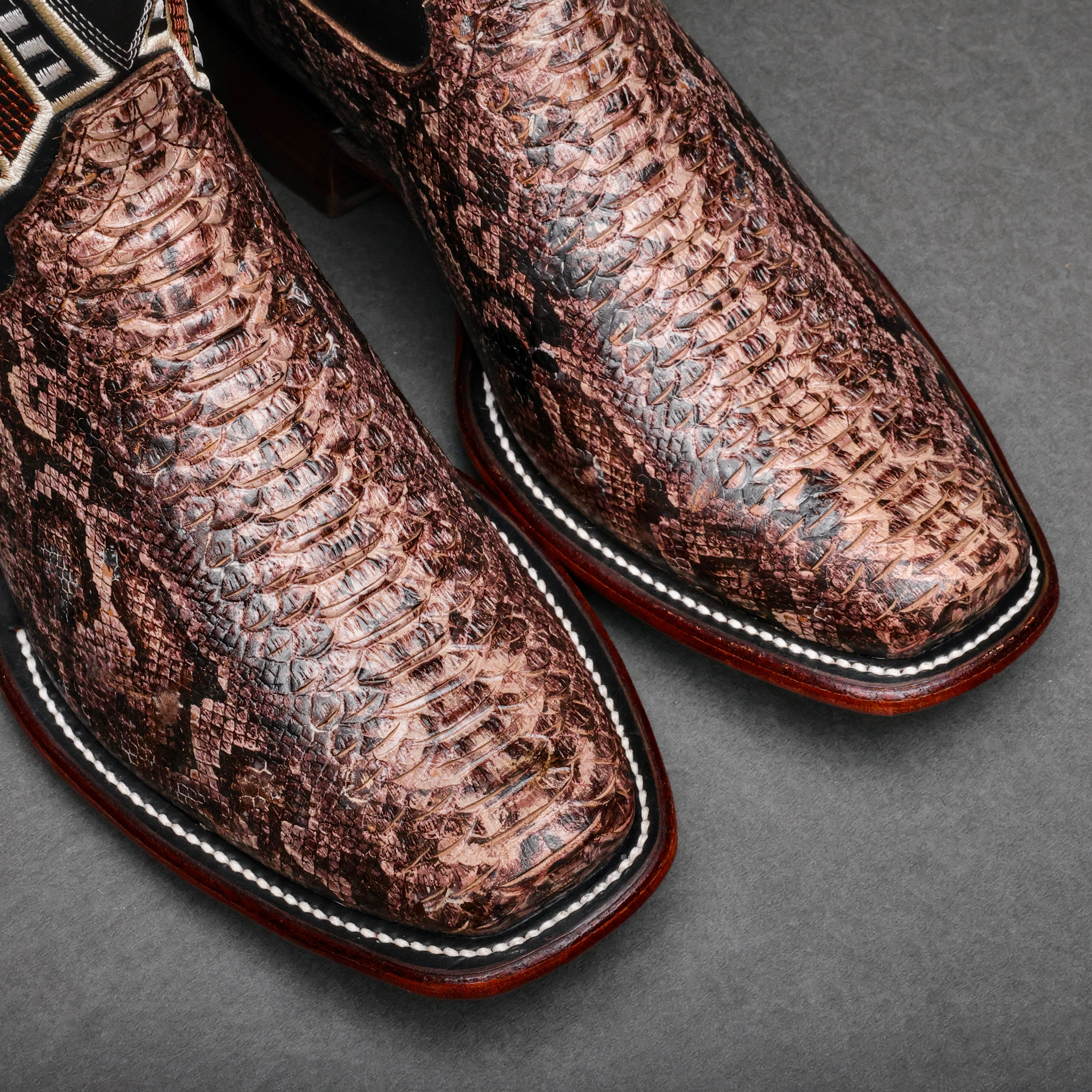 Brown Water Snake Leather Boots - Cutter Toe