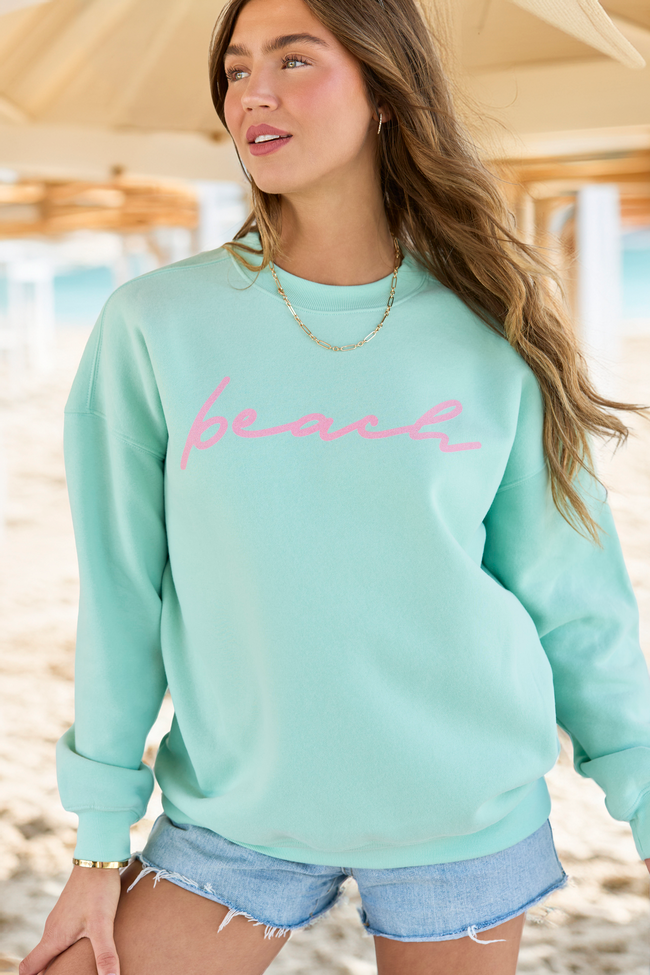 Beach Script Mint Graphic Sweatshirt