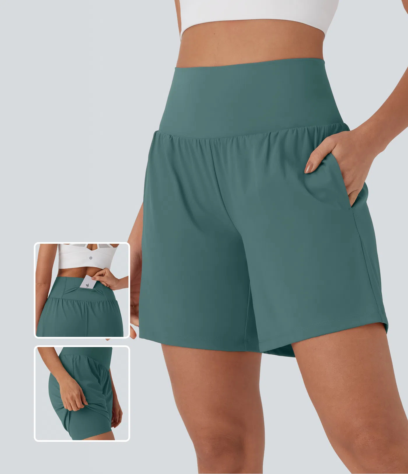 Women's 2-Piece Super High Waisted Back Pocket & Side Hidden Pocket 2-in-1 Yoga Shorts Set