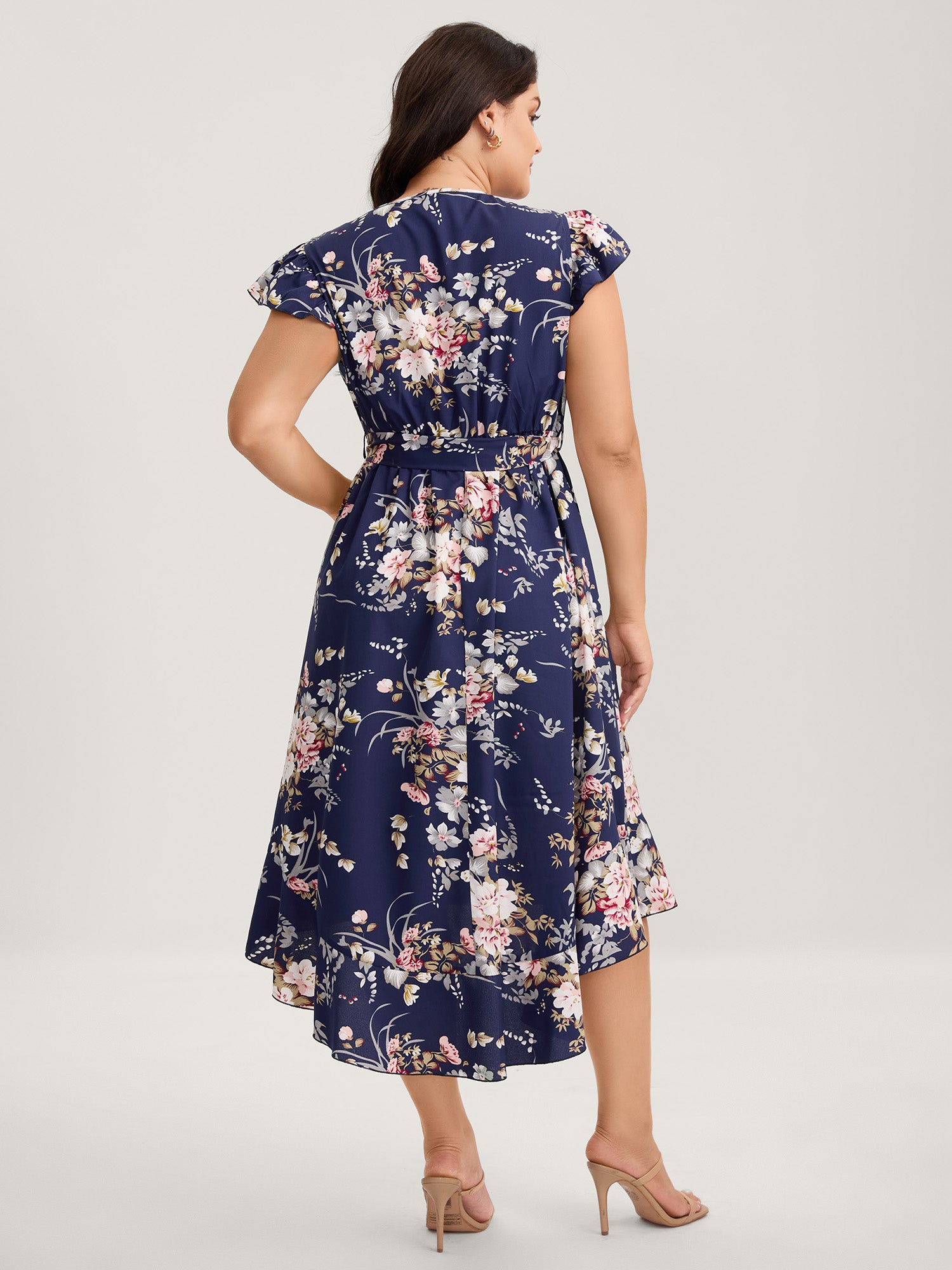Midnight Blooms Wrap A-Line Midi Dress
