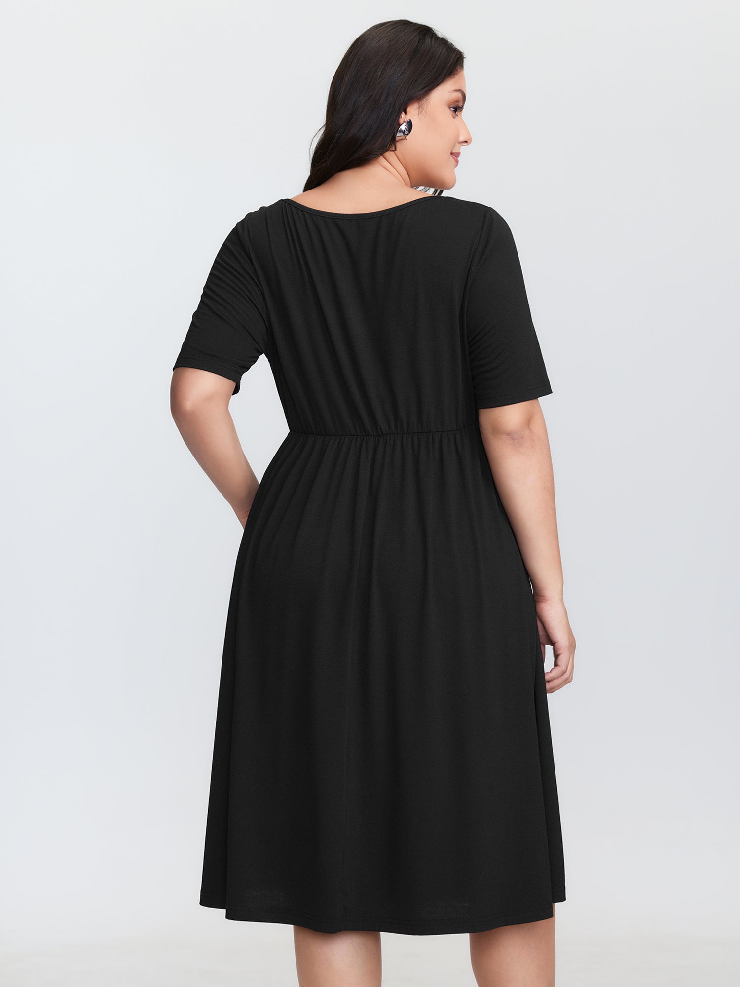 Supersoft Round Neckline Plain Midi Dress