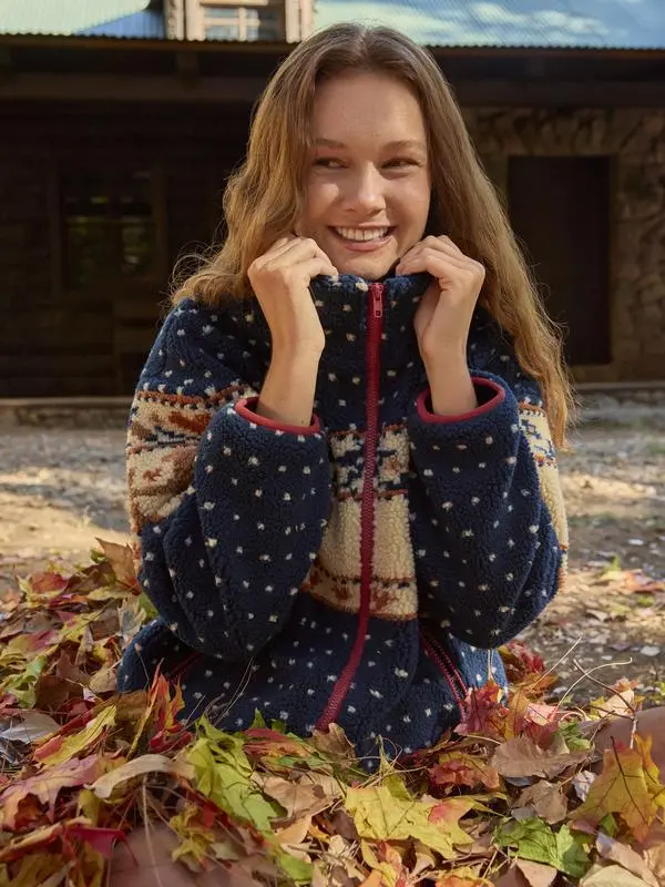 Merry Chrismas Fleece Collar Graphic Jacket