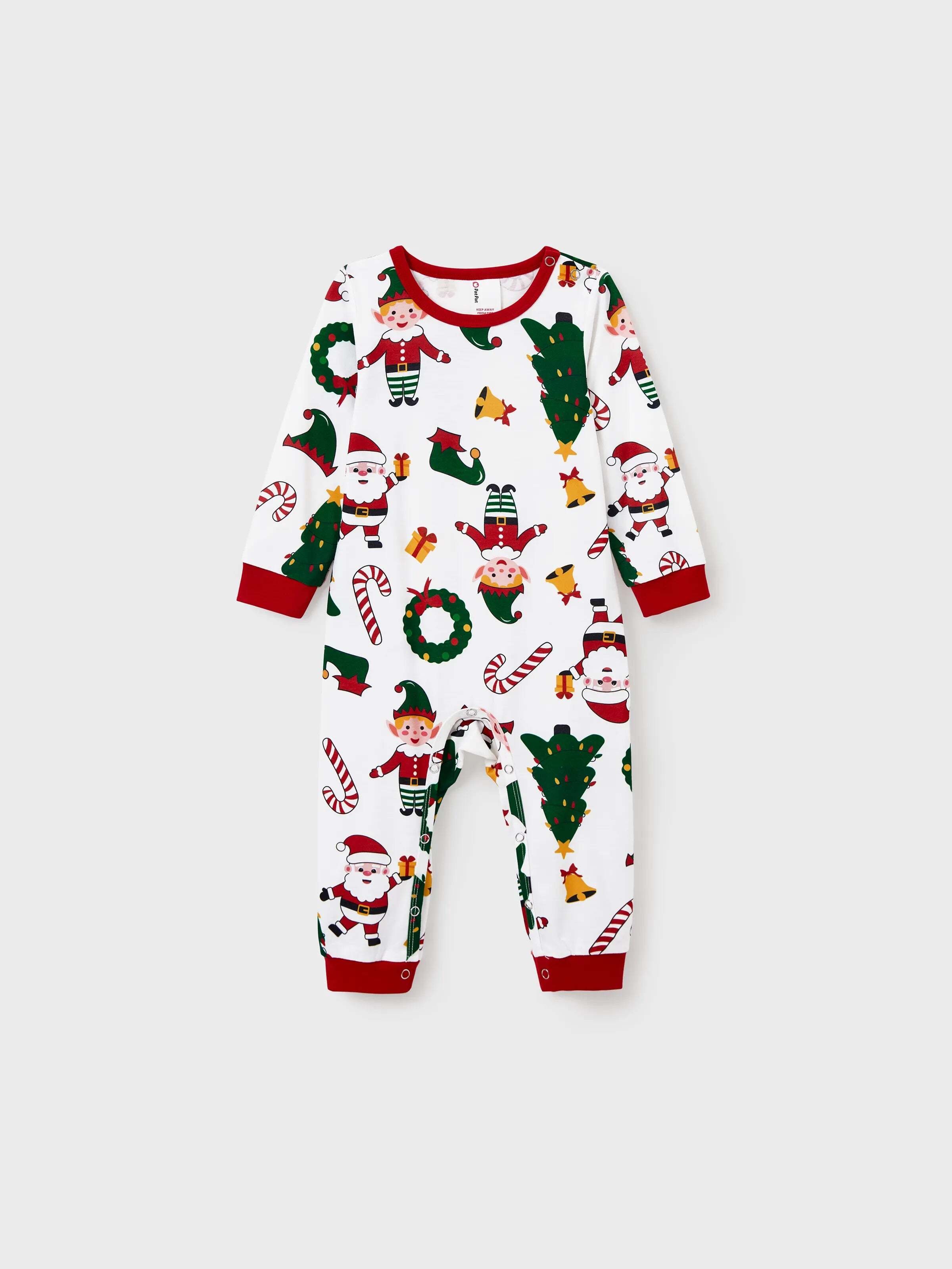 Christmas Matching Family Pajamas Set Santa Claus and Christmas Tree Print Long-sleeve PJS with Christmas Socks White