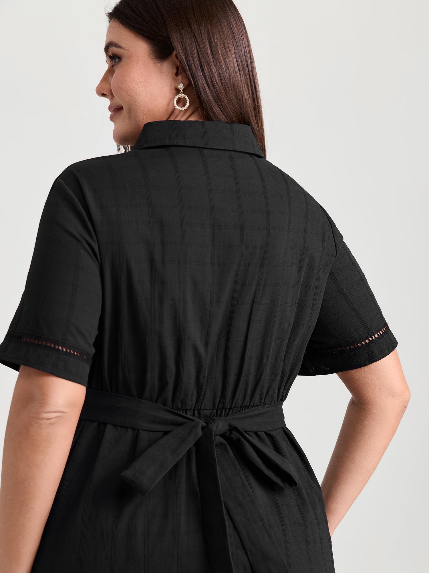 Pure Cotton Textured Overlap Waist Midi Dress