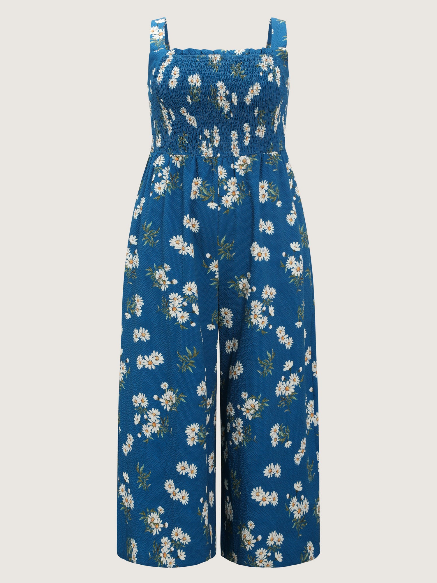 Stretchy Shirred Waist Floral Jumpsuit