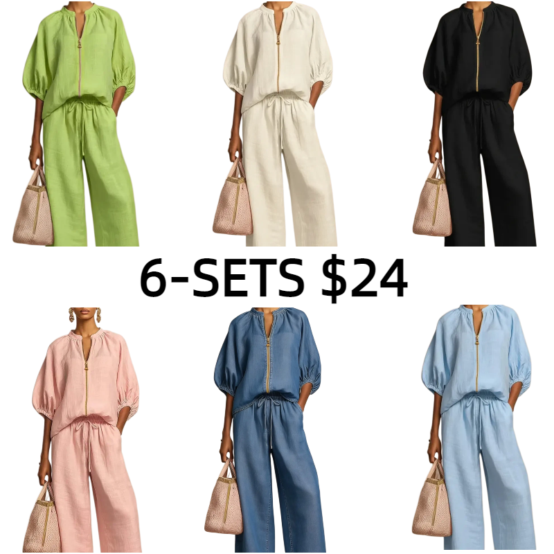 Women's Matching Lounge Set Quarter Zip Pullover Top Loose Wide Leg Pants 2 Piece Sweatsuit Casual Outfit