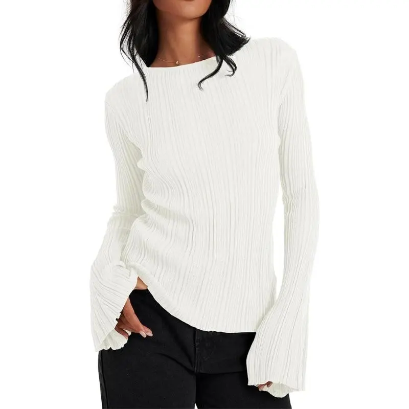 Women’s Bell Sleeve Knit Top – Lightweight Fall Pullover
