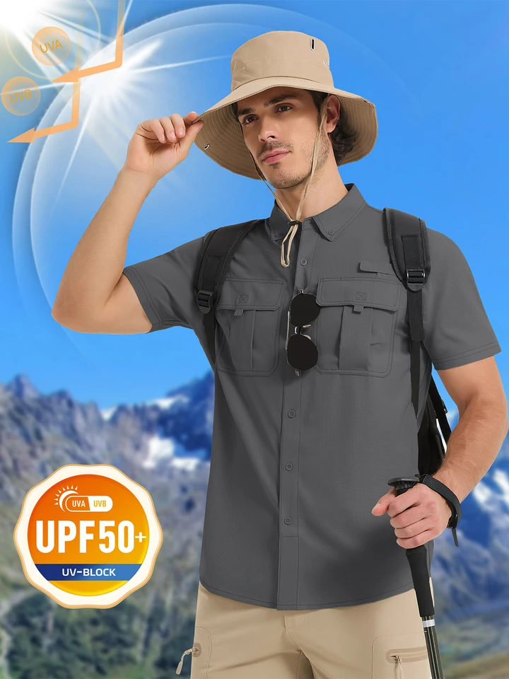 MAGCOMSEN UV Block Fishing Shirts Mens Short Sleeve UPF 50+ Sun Protection Button Shirt Quick Dry Breathable Shirt Hiking Safari
