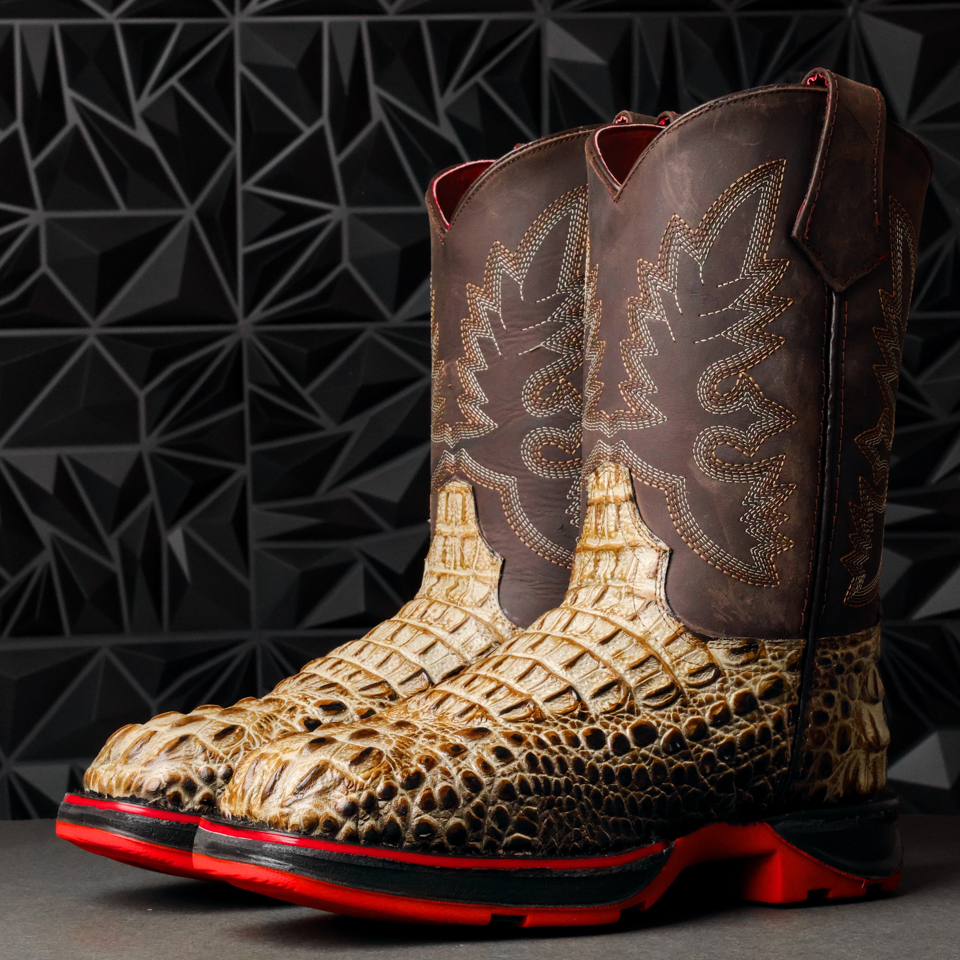 Desert Two-Tone Caiman Belly Leather Boots With 3D Lightweight Sole - Composite Toe