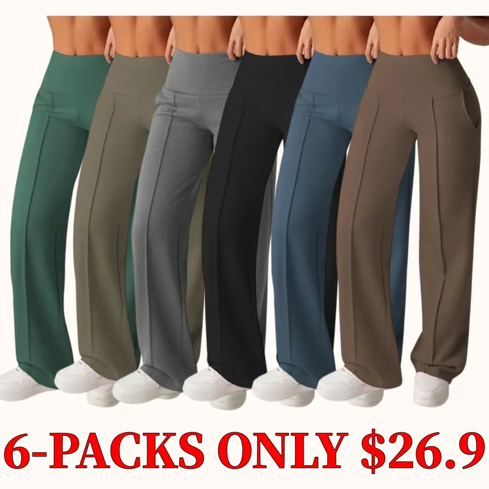 Women's mid-rise elastic wide-leg pants, casual and sporty style.