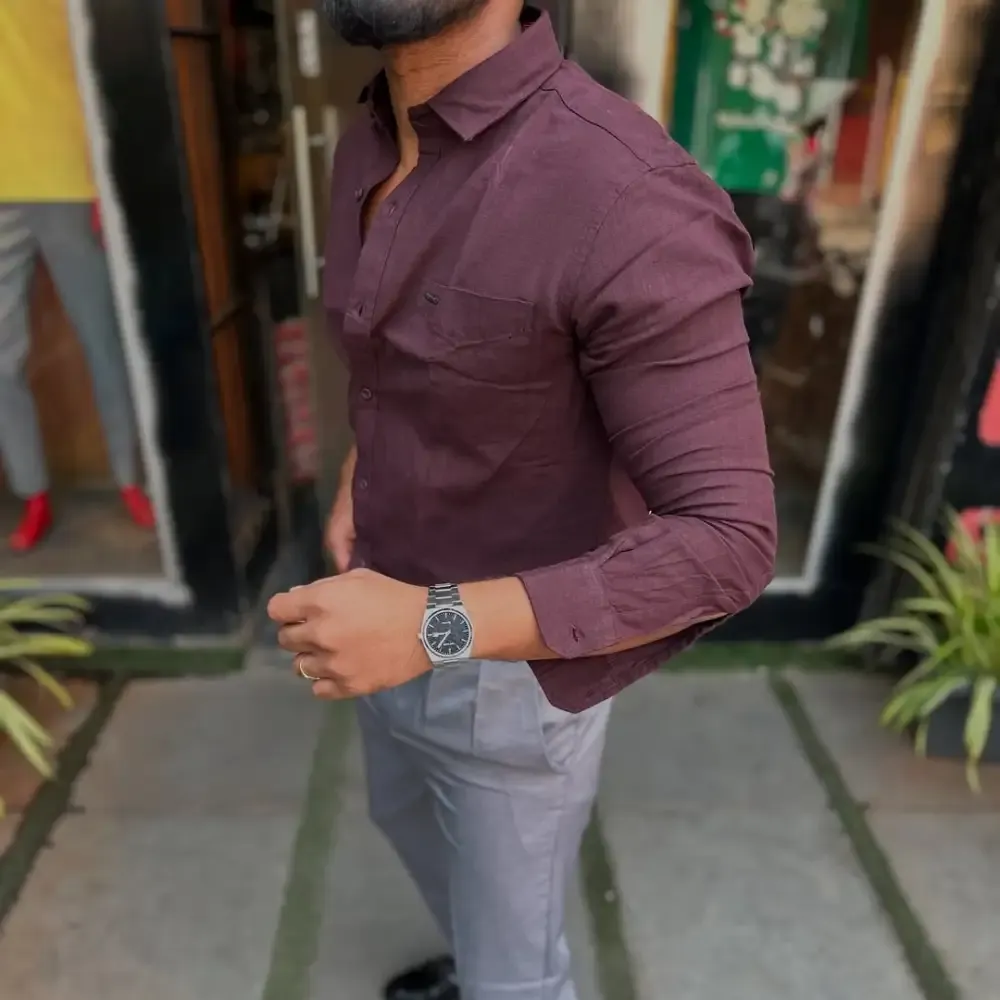 Men'S Solid Color Cotton And Linen Casual Shirt