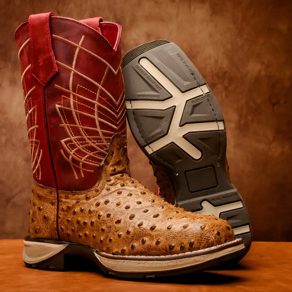 Honey Ostrich Leather Boots With 3D Lightweight Sole - Composite Toe
