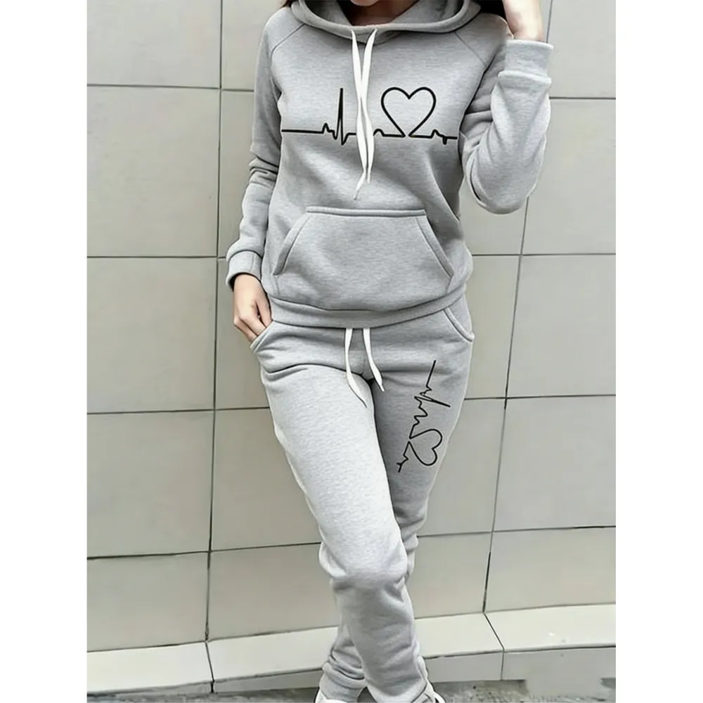 Women's Heart Print Raglan Sets