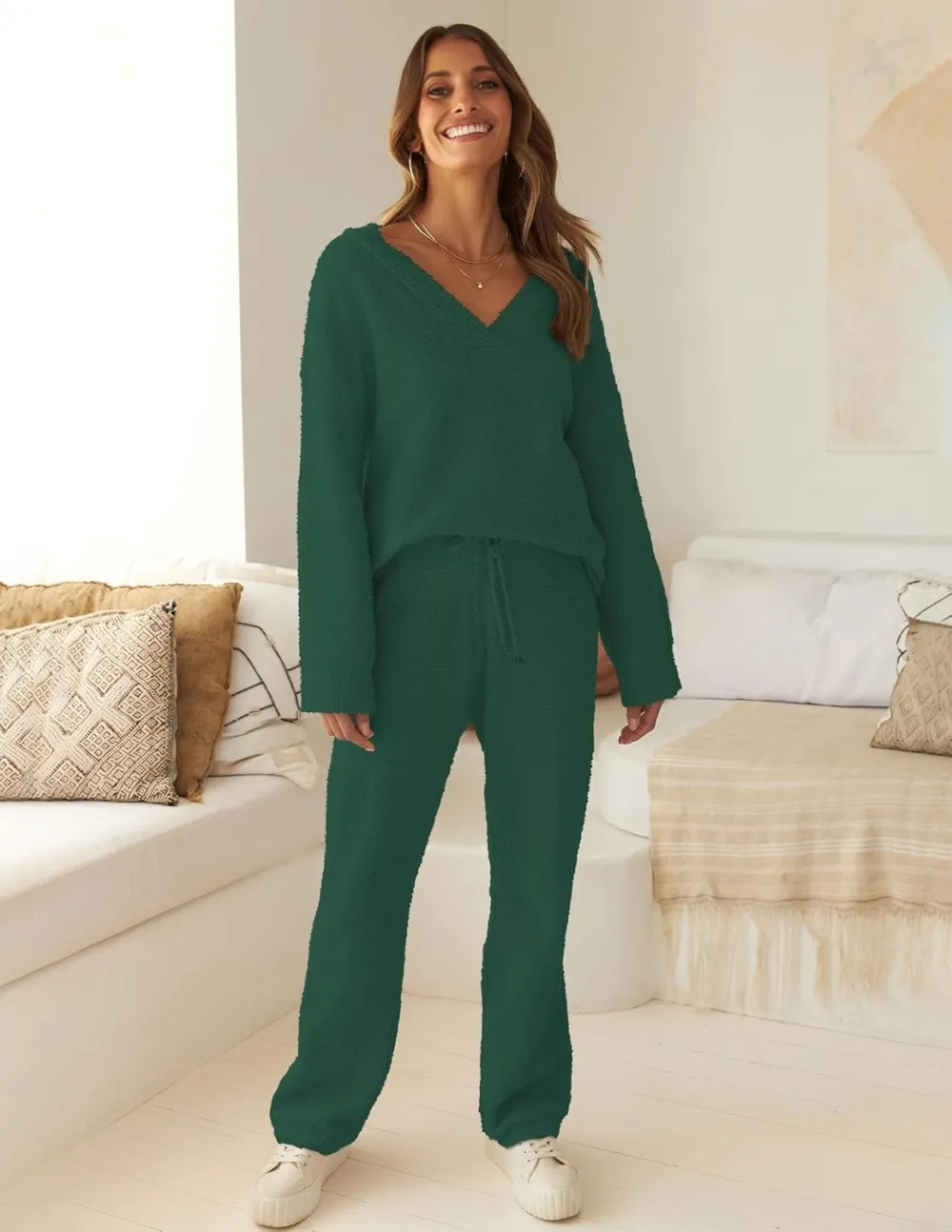 Women's Lounge Sets 2025 Fall Fashion 2 Piece Outfits Sweater Pajama Set