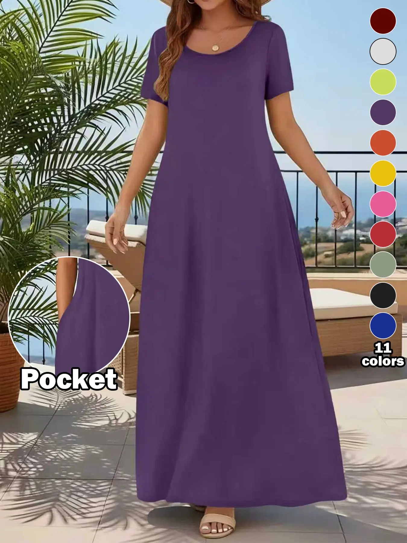 🔥8 PACK $24.99- Women's Casual Commuter Plain Minimalist Short Sleeve Dress with Pockets