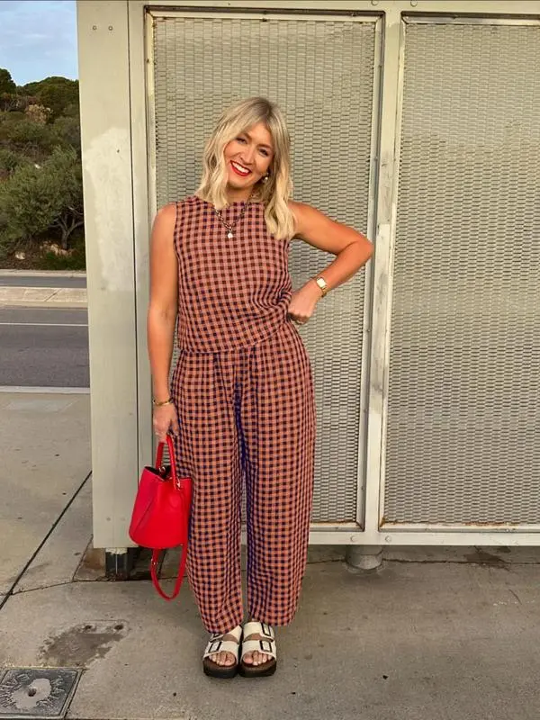 Women's Plaid Print Tank Top & Pants Two-piece Set