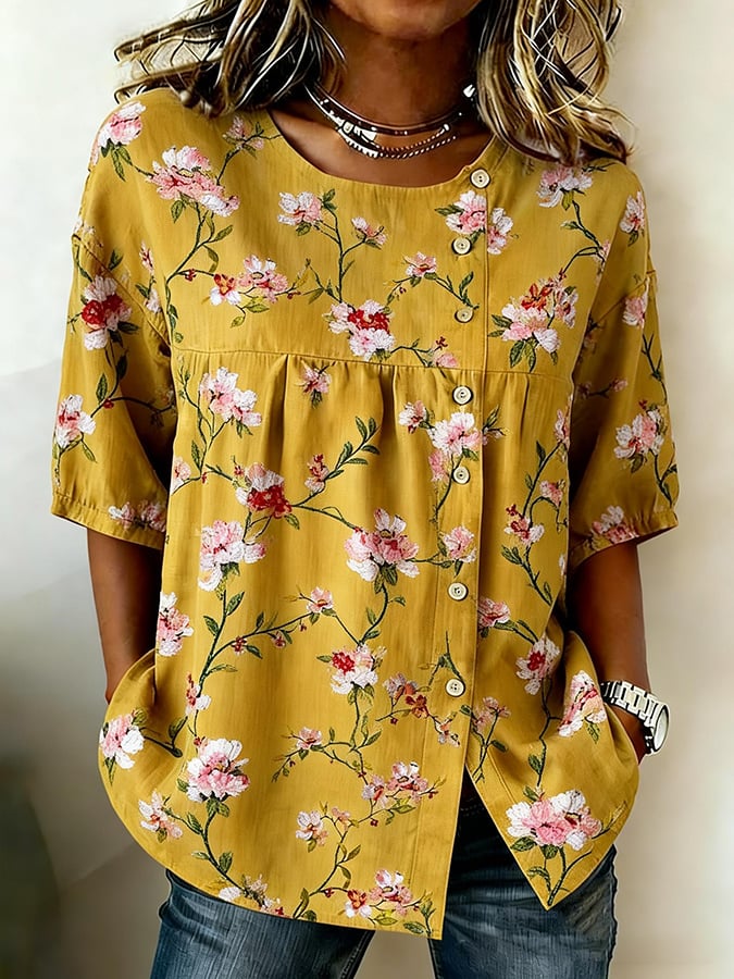 Women's Retro Floral Cotton Linen Top- Fast Shipping