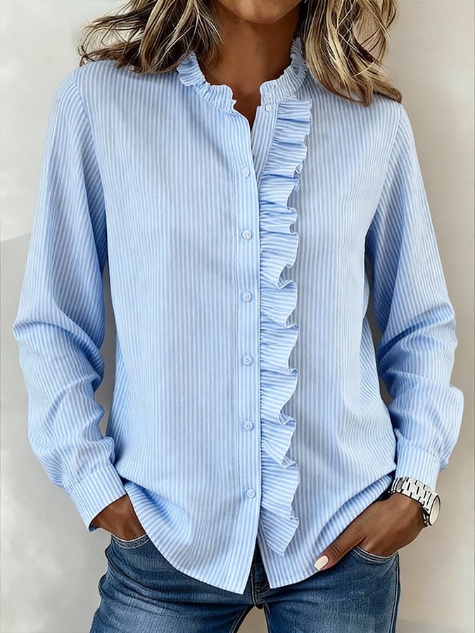 Women'S Casual Striped Ruffled Shirt