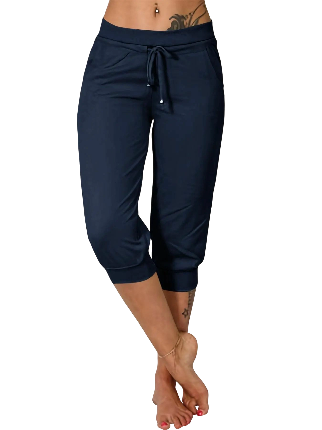 Women's Plain Drawstring Waist Capris Pants, Casual Pocket Trousers for Daily Wear