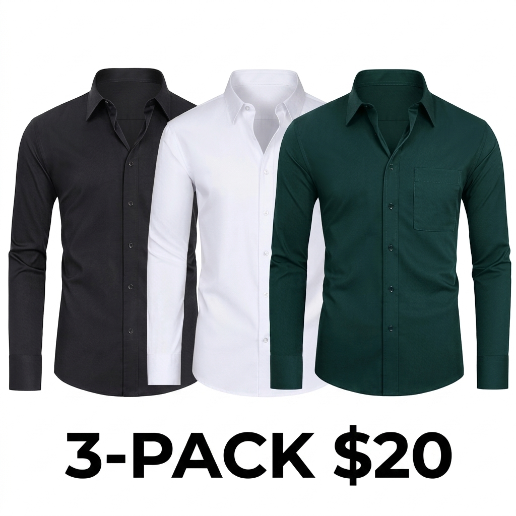 Men's 3-Pack Stain Shield Dress Shirts – Slim Fit Long Sleeve Button Down