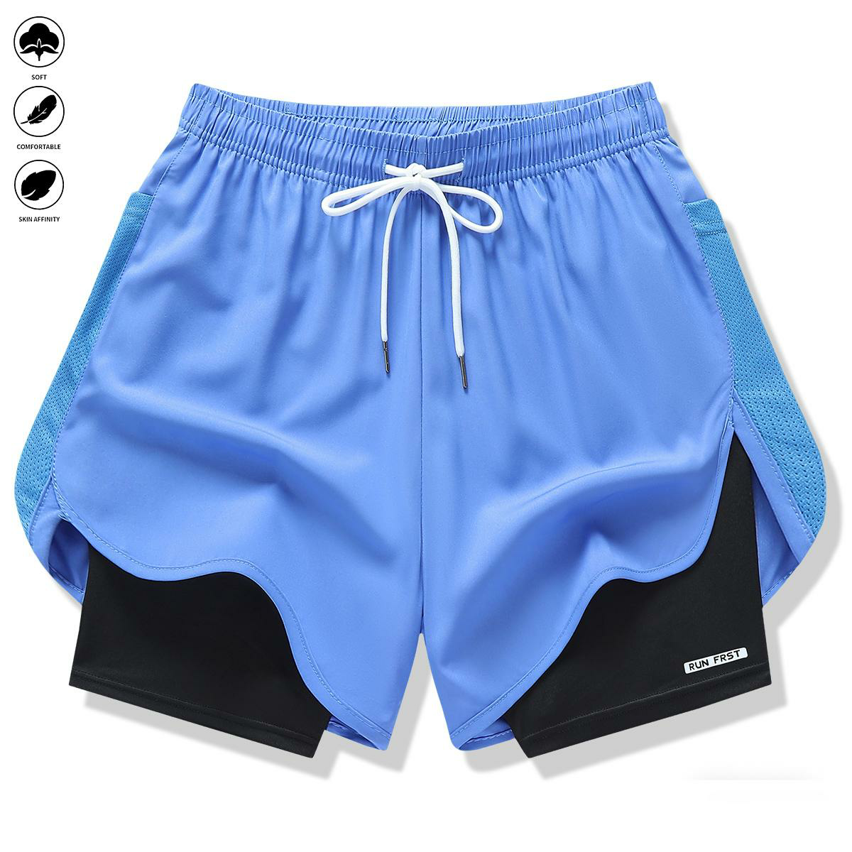 Pack of 3 women’s casual athletic pants, faux two-piece design, solid color, with inner lining, elastic drawstring waistband