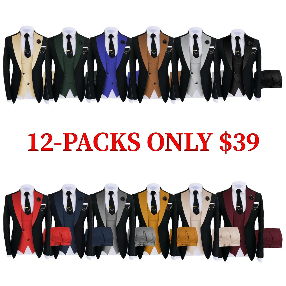 Men's Slim-Fit Three-Piece Suit - Double-Breasted Suit Jacket, Vest, and Trousers
