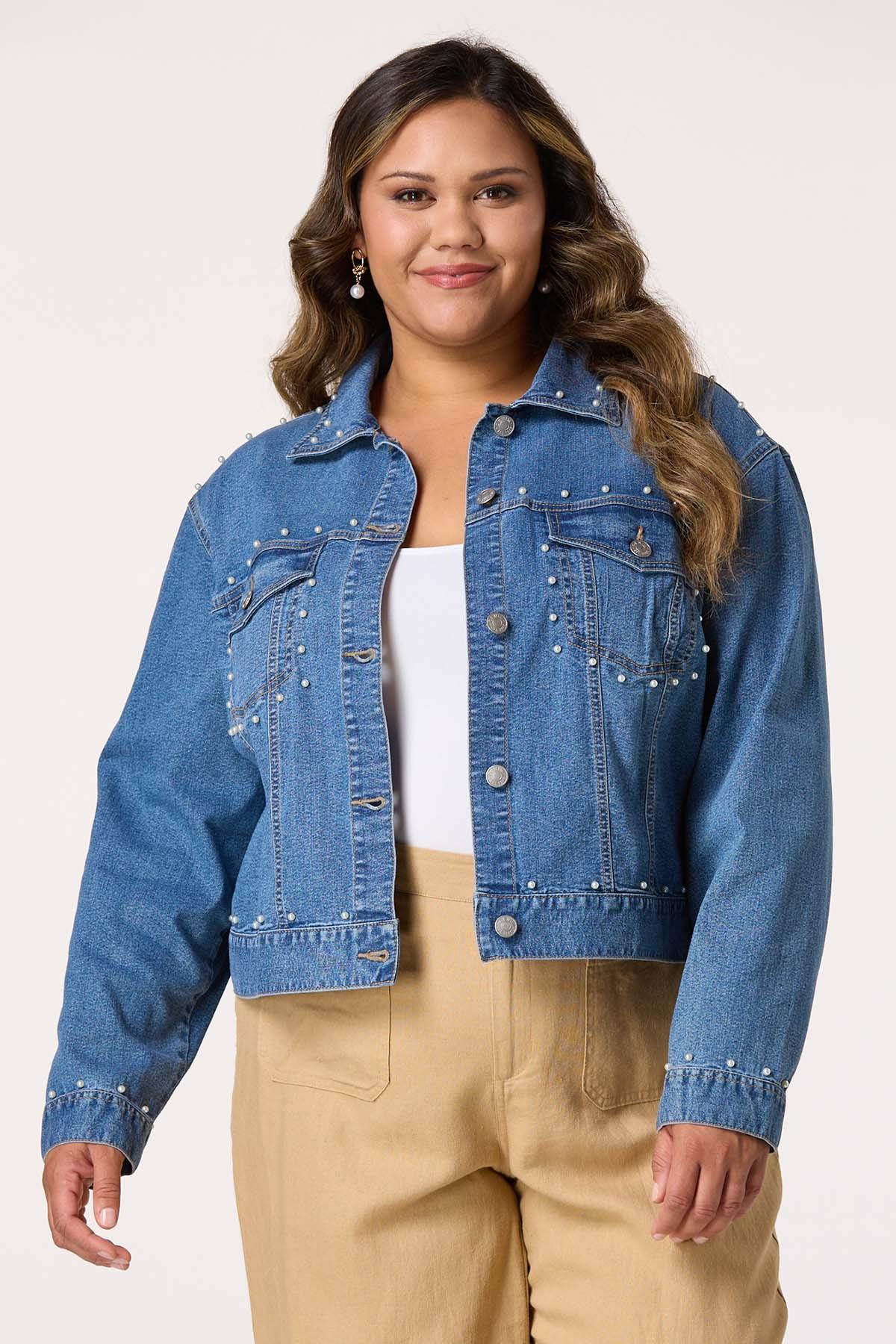 Plus Size Pearl Denim Jacket
