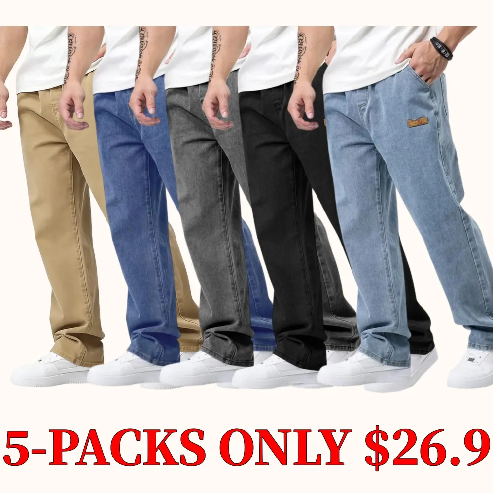 Men's slim-fit patchwork denim jeans with drawstring waist