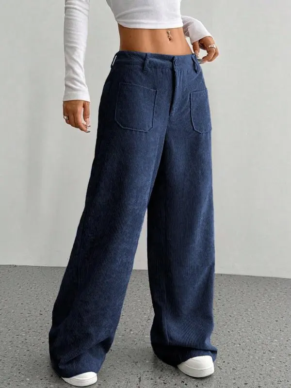 Women's Casual Loose-Fitting Wide Leg Pants with Front and Back Pockets