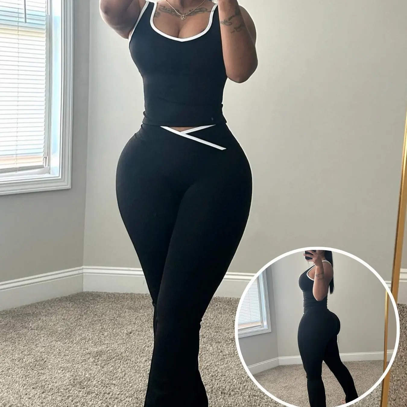 Women's Chic Colorblock Sleeveless Tank & High-Waisted Flared Leggings Set