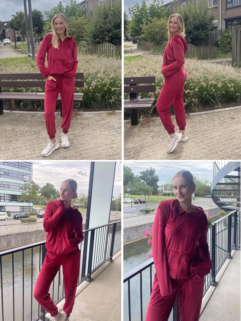 Women's Casual Velour Tracksuit Set Full Zipper Hoodie