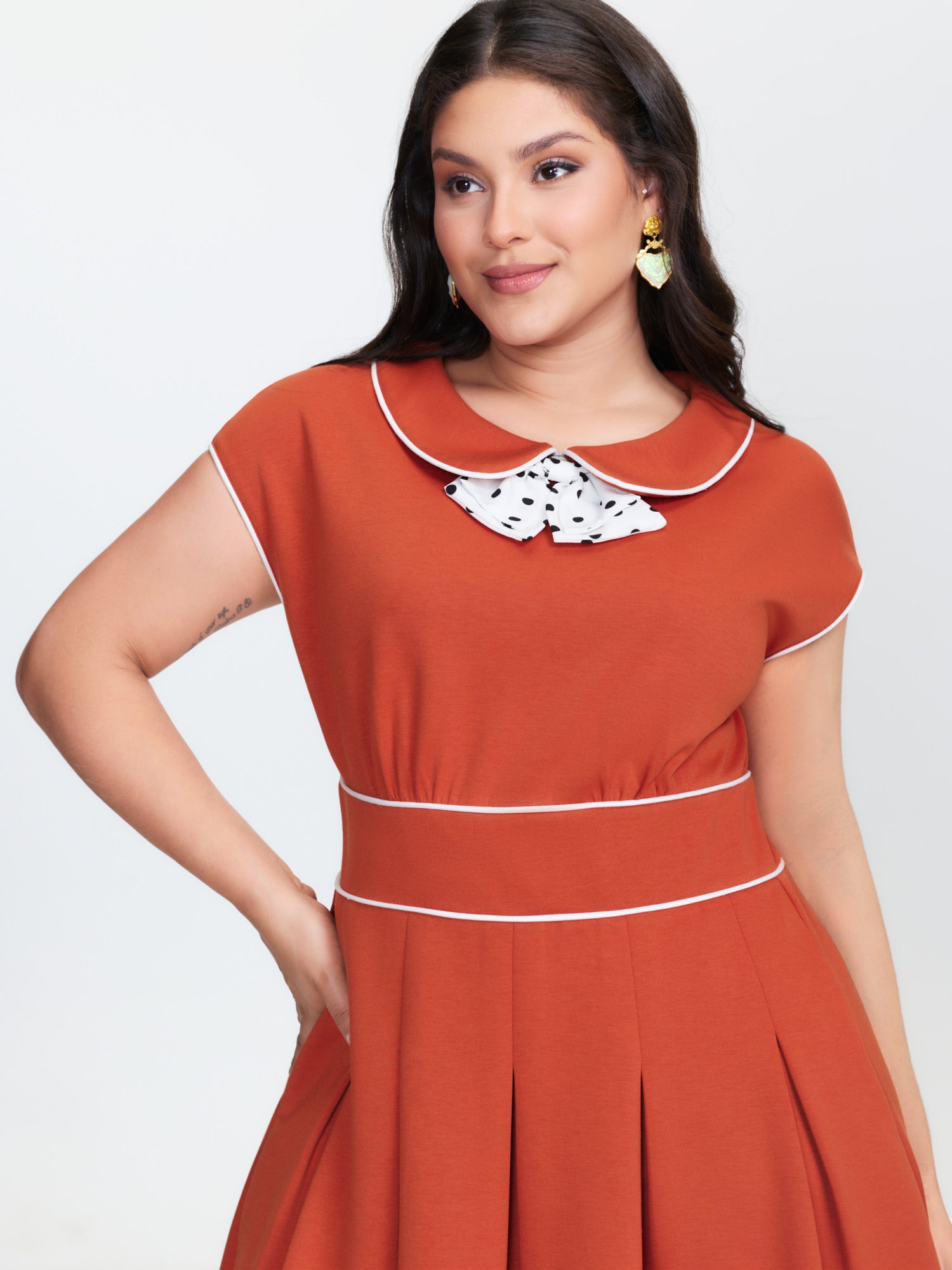 Butterfly Neckline Pockets Shirred Back Midi Dress