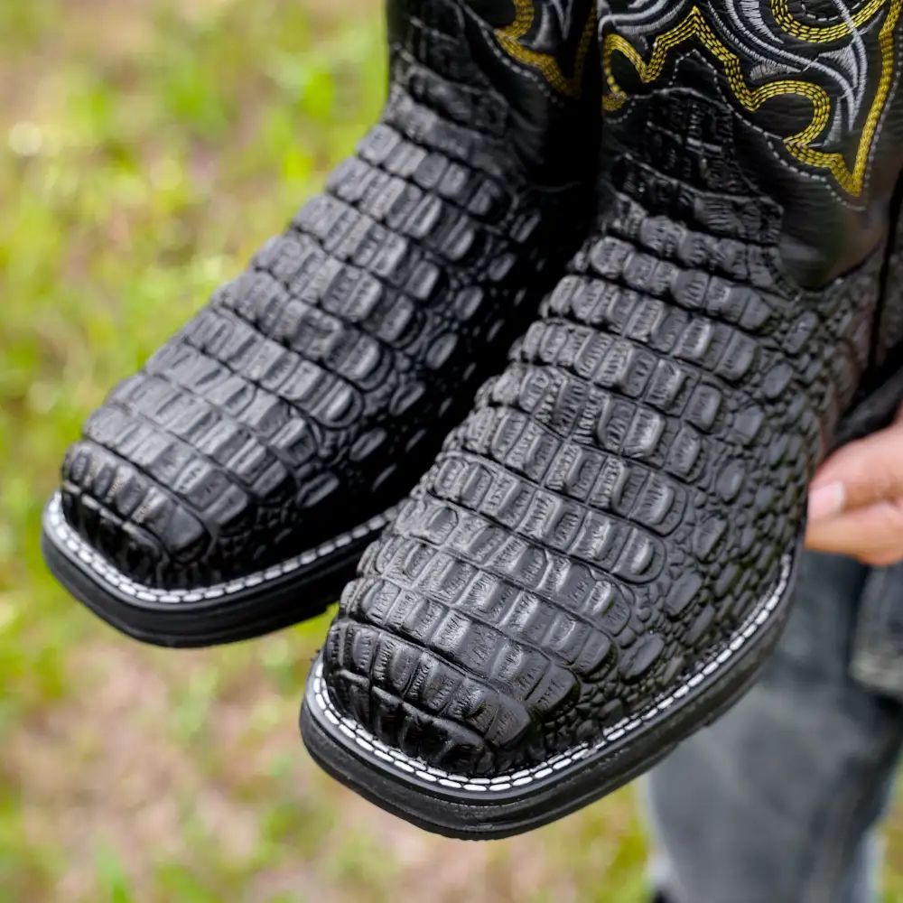 Black Caiman Hornback Leather Boots With 3D Lightweight BLACK EDITION Sole - Composite Toe