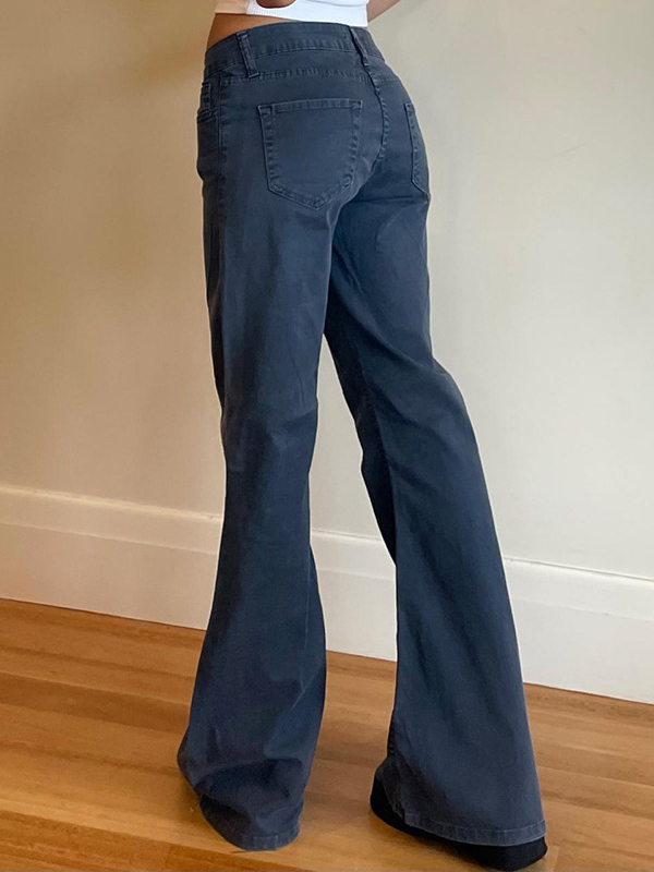 Solid Color Low Waist Flared Suit Pants