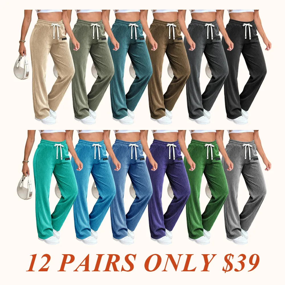 Women's Essential Corduroy Pants, Lightweight and Breathable with Back Pockets and Drawstring, Perfect for Versatile Occasions