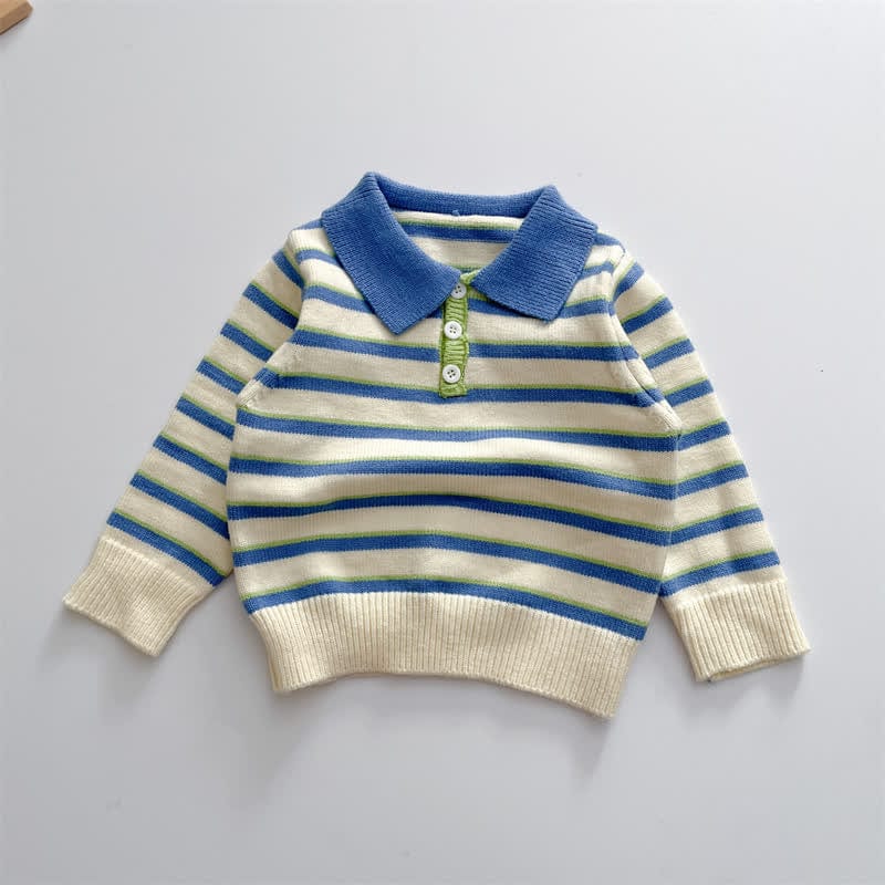 Baby Blue Striped Polo Romper/Sweater