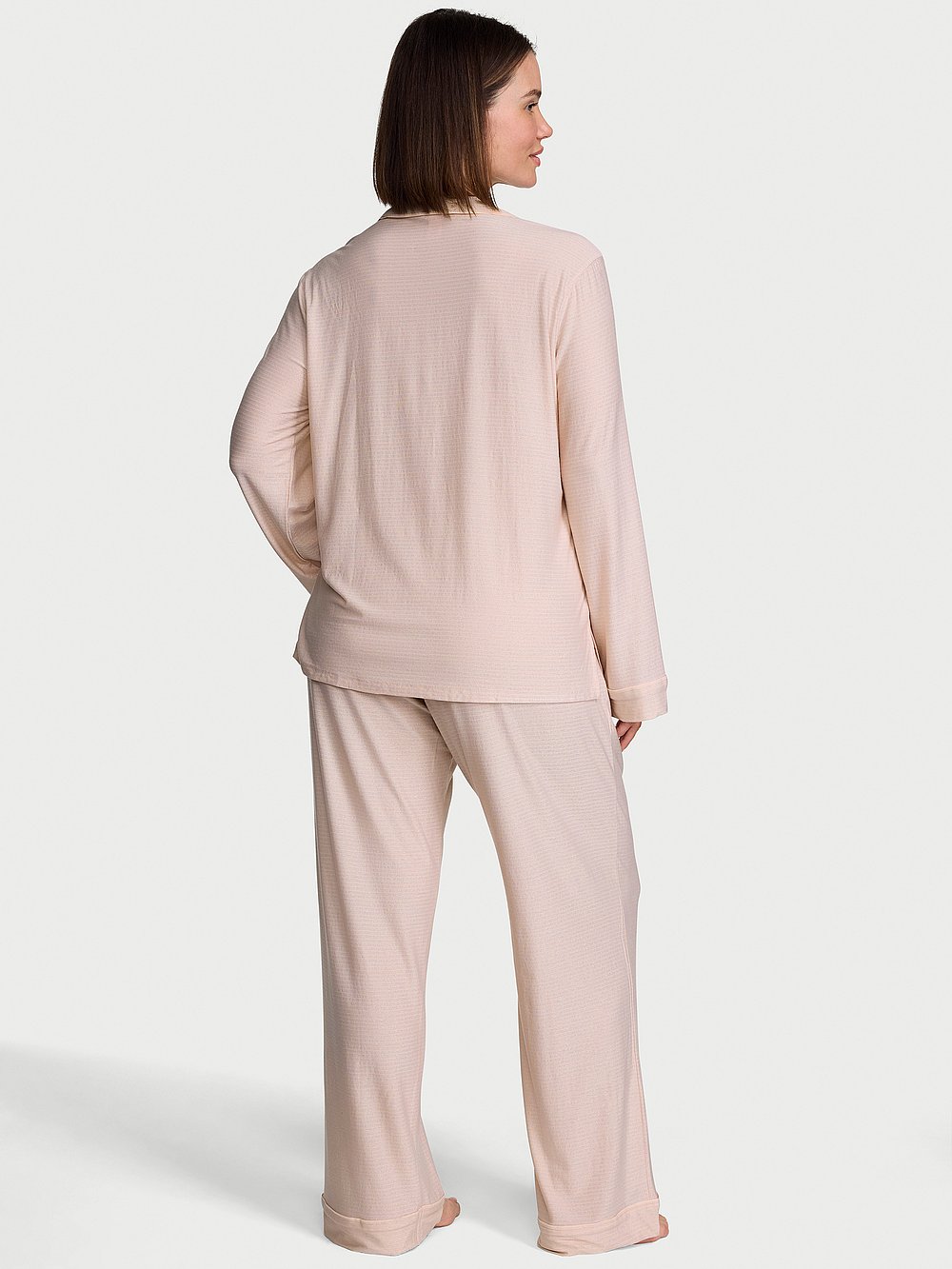 Modal Long Pajama Set Sheer Blush Shimmer Stripes