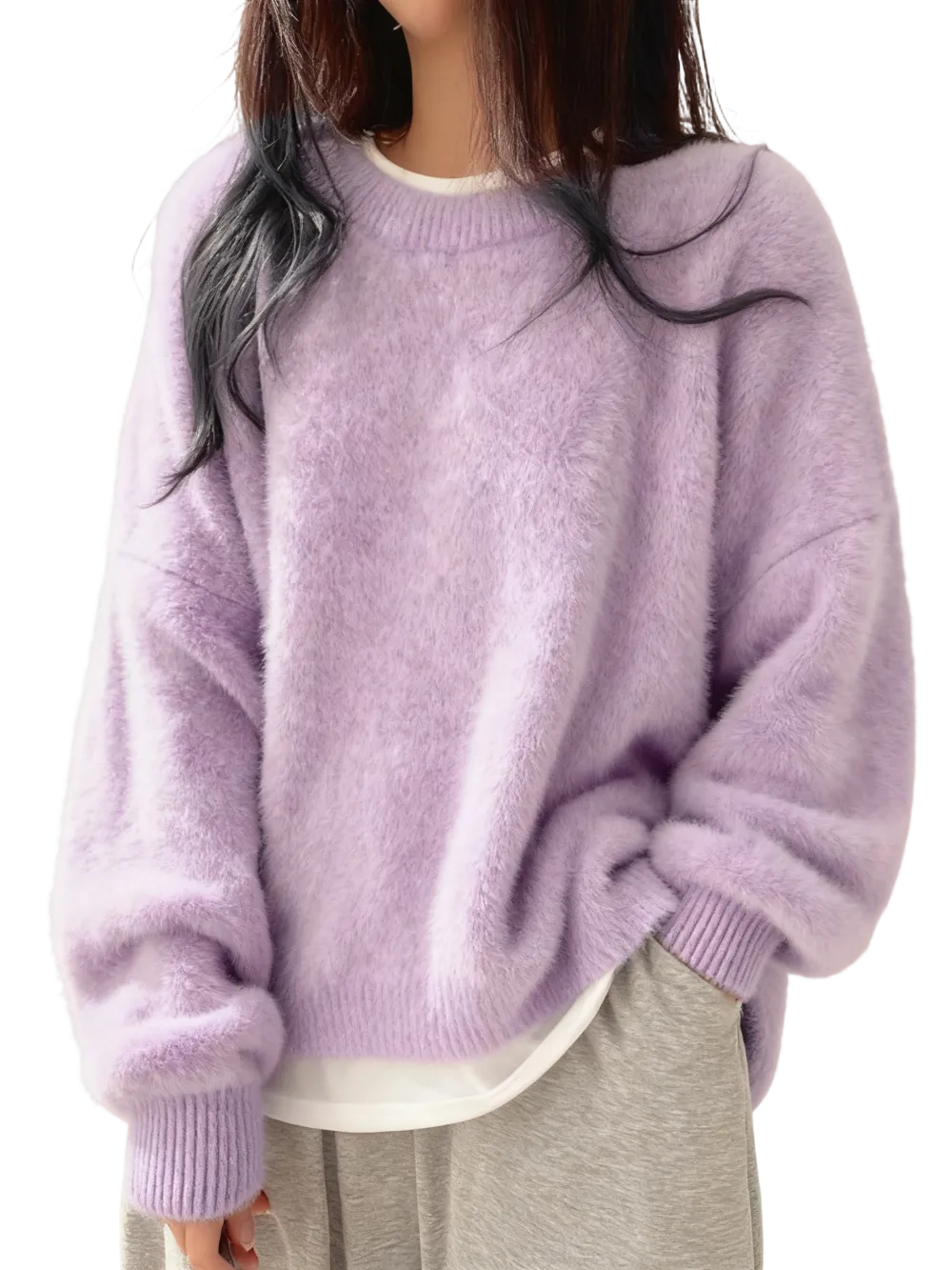 Women's drop-shoulder slit hem sweater