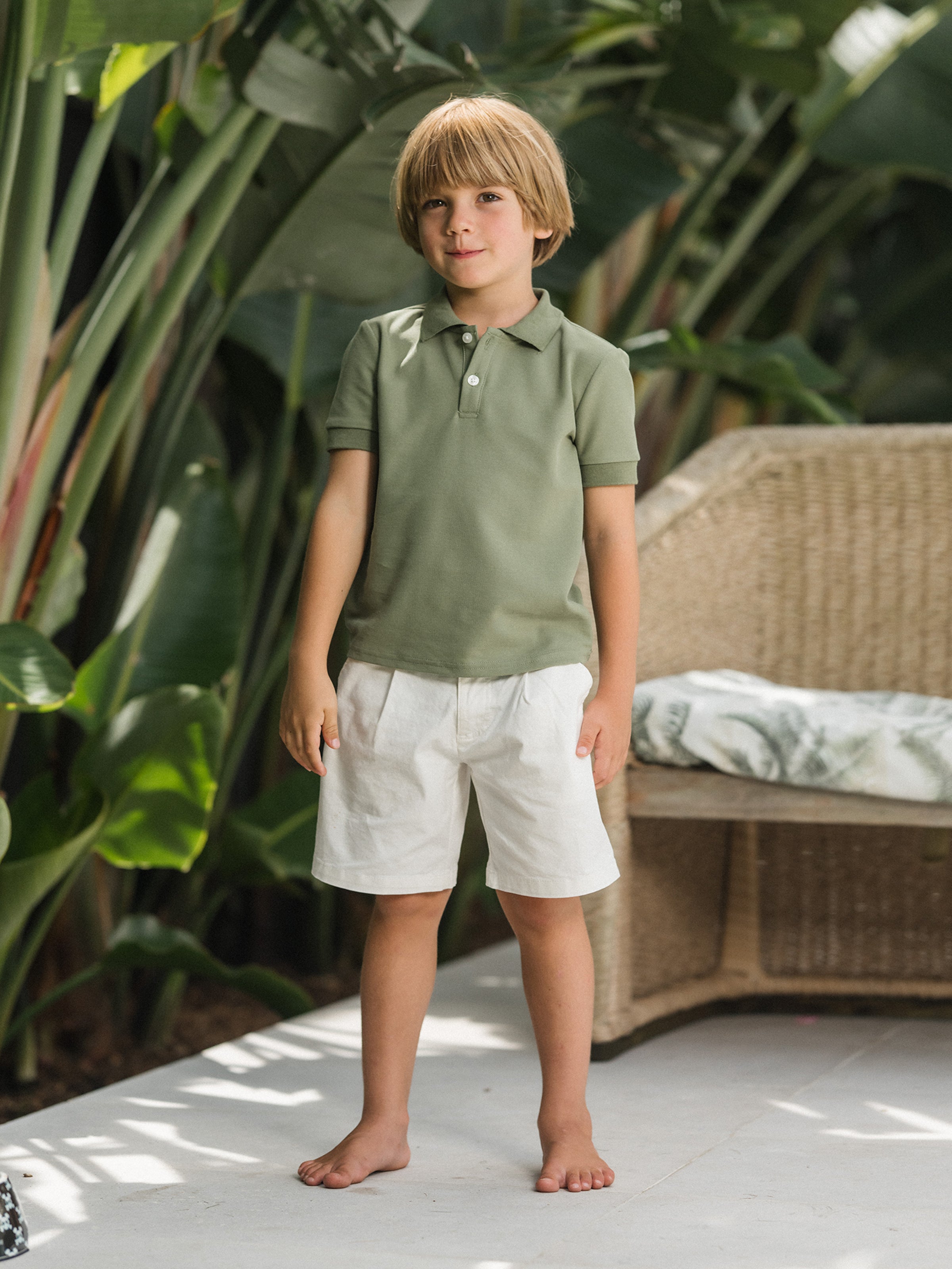 Family Matching Polo Collar Short-sleeve Shirt or V-neck Strappy Mesh Dress  Green