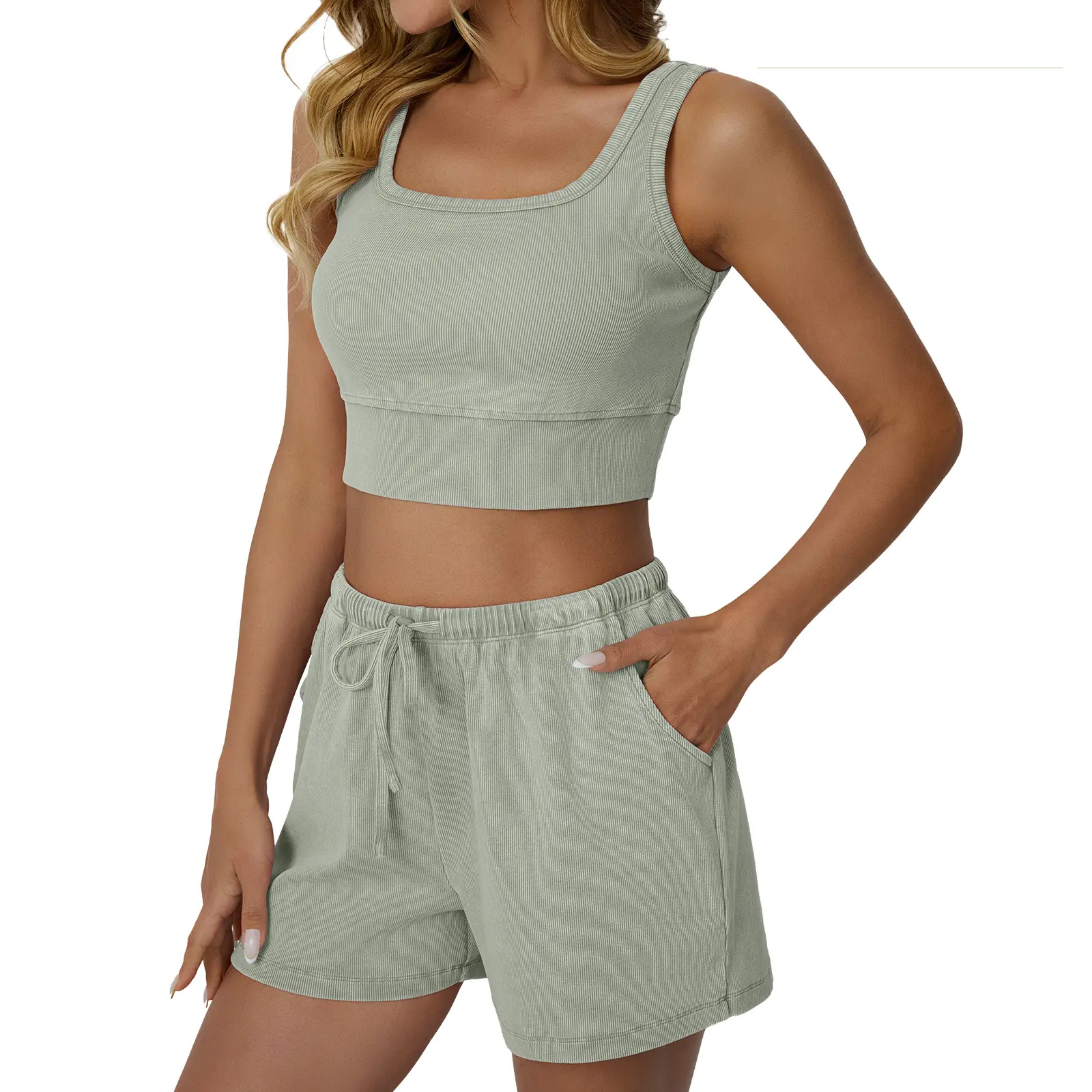 Women’s Acid Wash Tank & Shorts Lounge Set