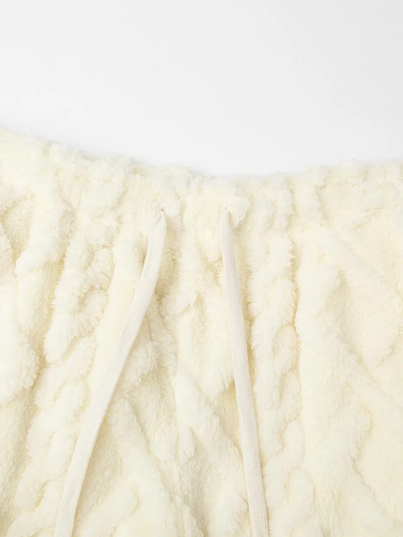 Women's Winter Lined Casual Pants - Jacquard Fabric & Drawstring Waist