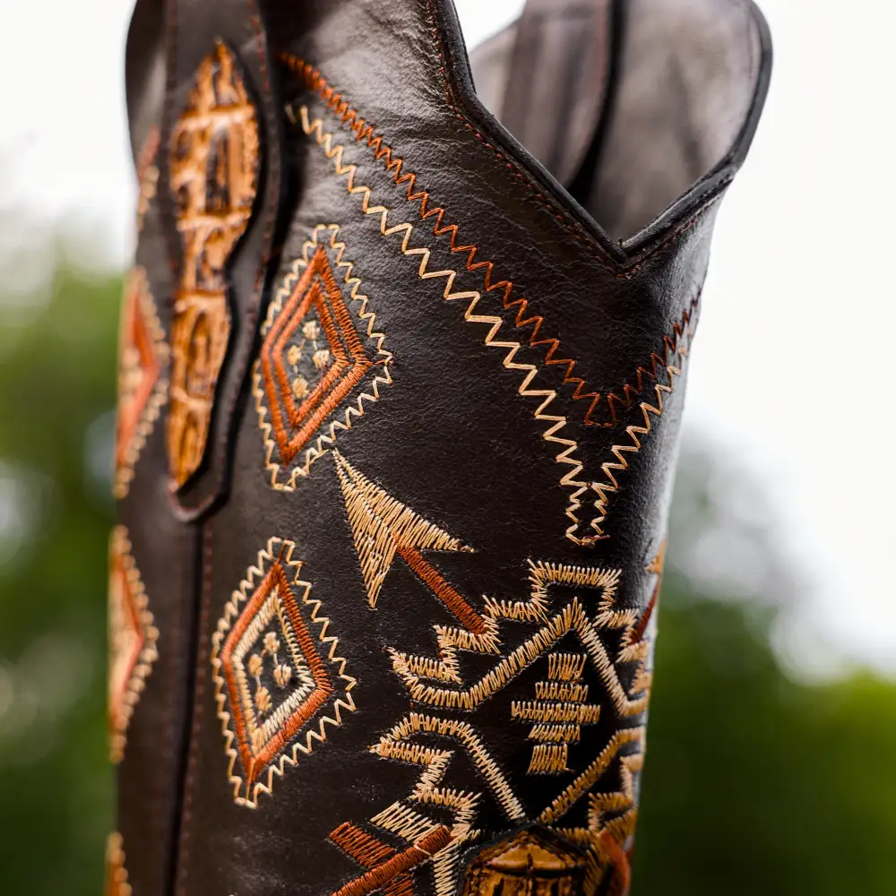 Honey Caiman Neck Leather Boots - Square Toe