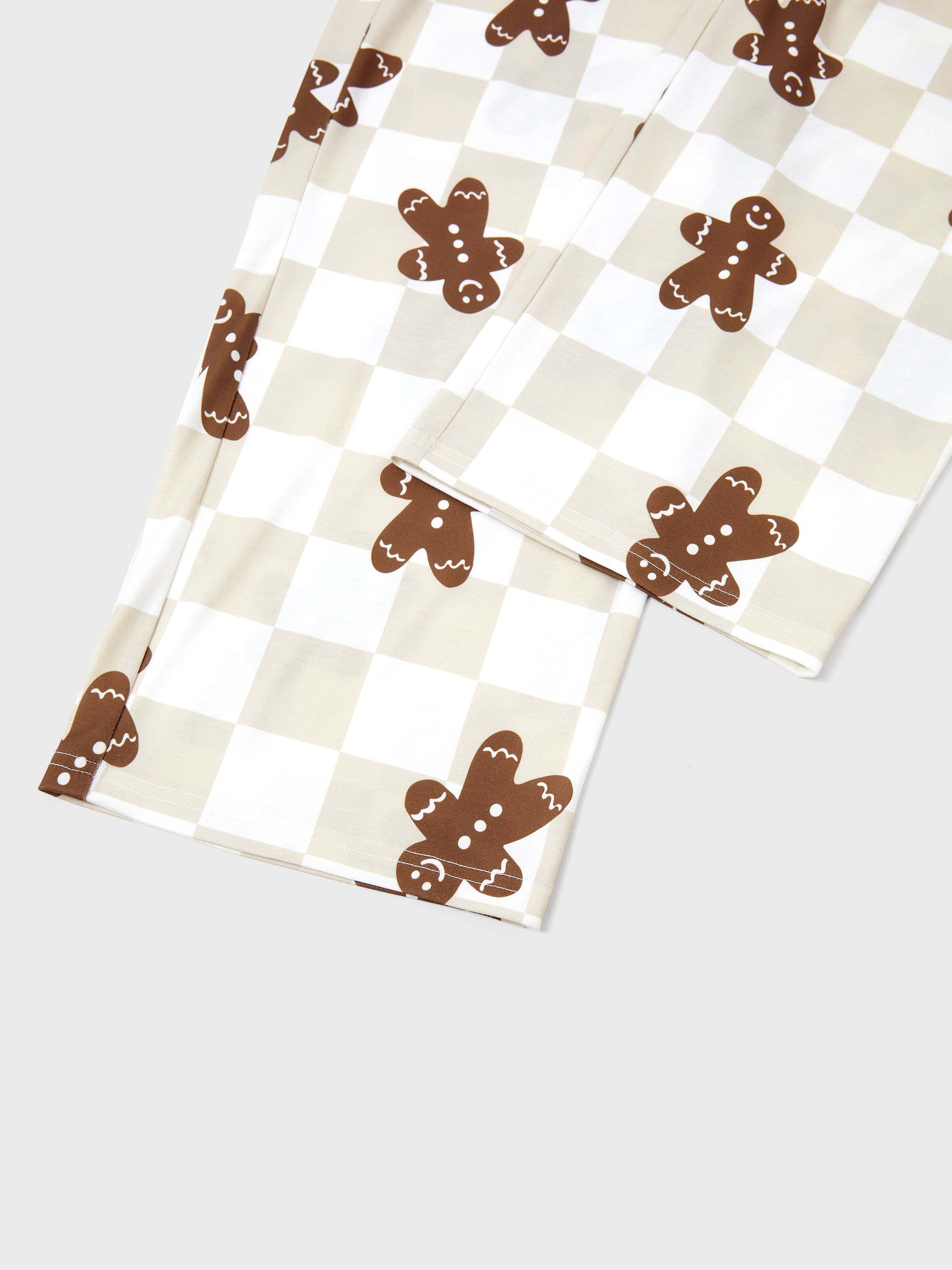 Christmas Matching Family Pajamas Set Block checkered Gingerbread Print PJS with Christmas Socks Khaki
