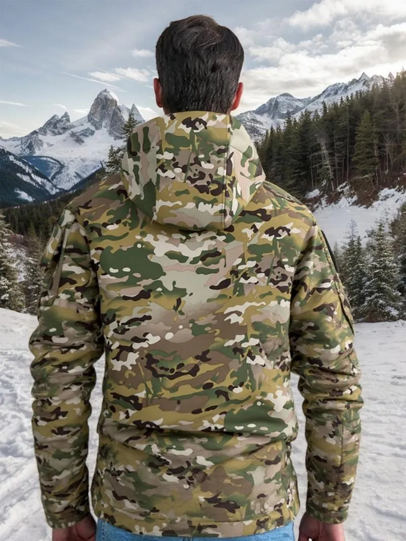 Men's Multi-Pocket Workwear Hooded Jacket, Fleece Waterproof Jacket