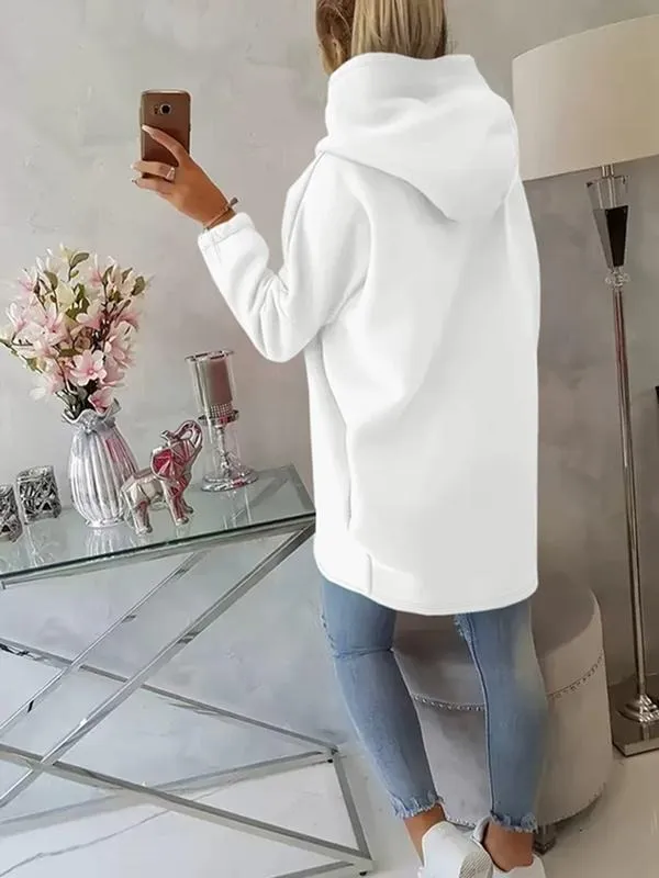 Women's Plus Size Hooded Sweatshirt, Full Zip Fashion Design, Asymmetrical Hem