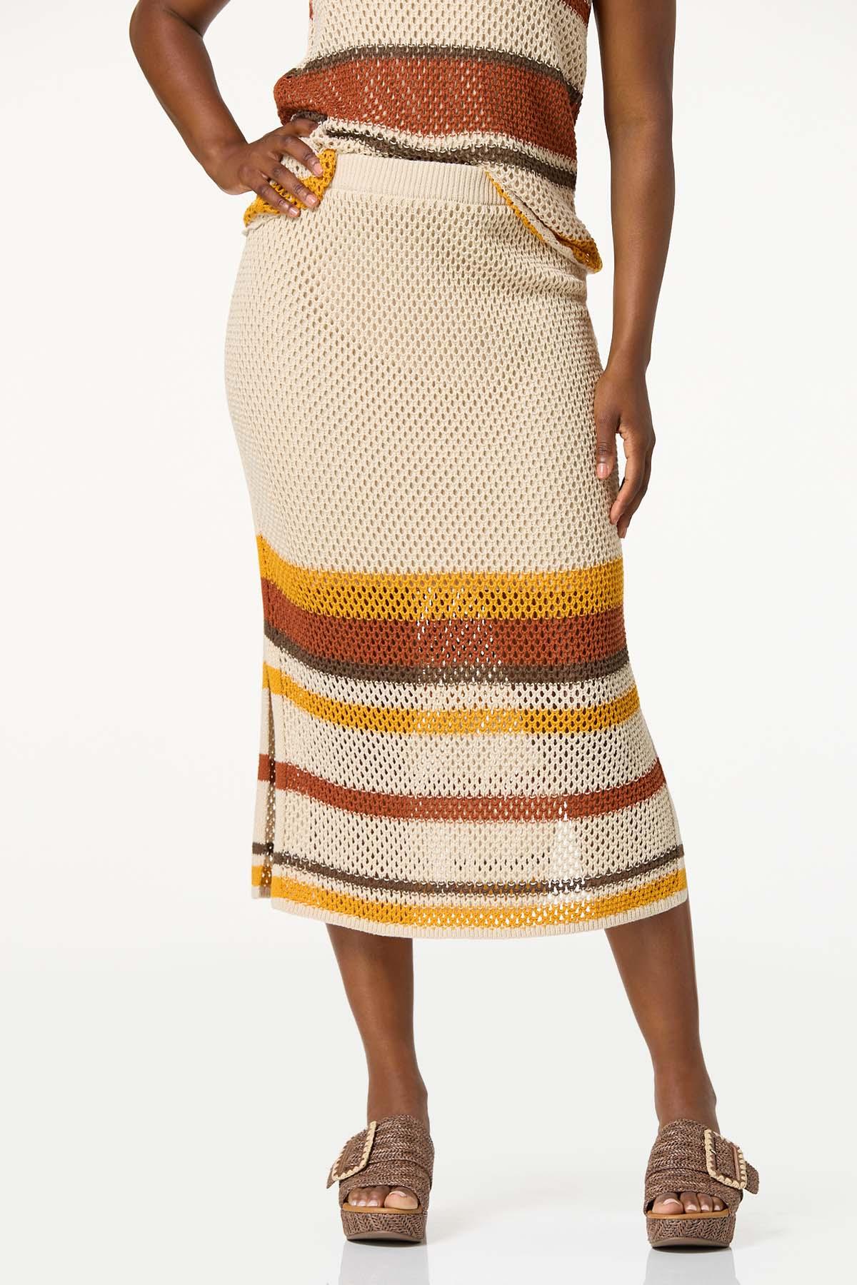 Stripe Scalloped Open Stitch Skirt