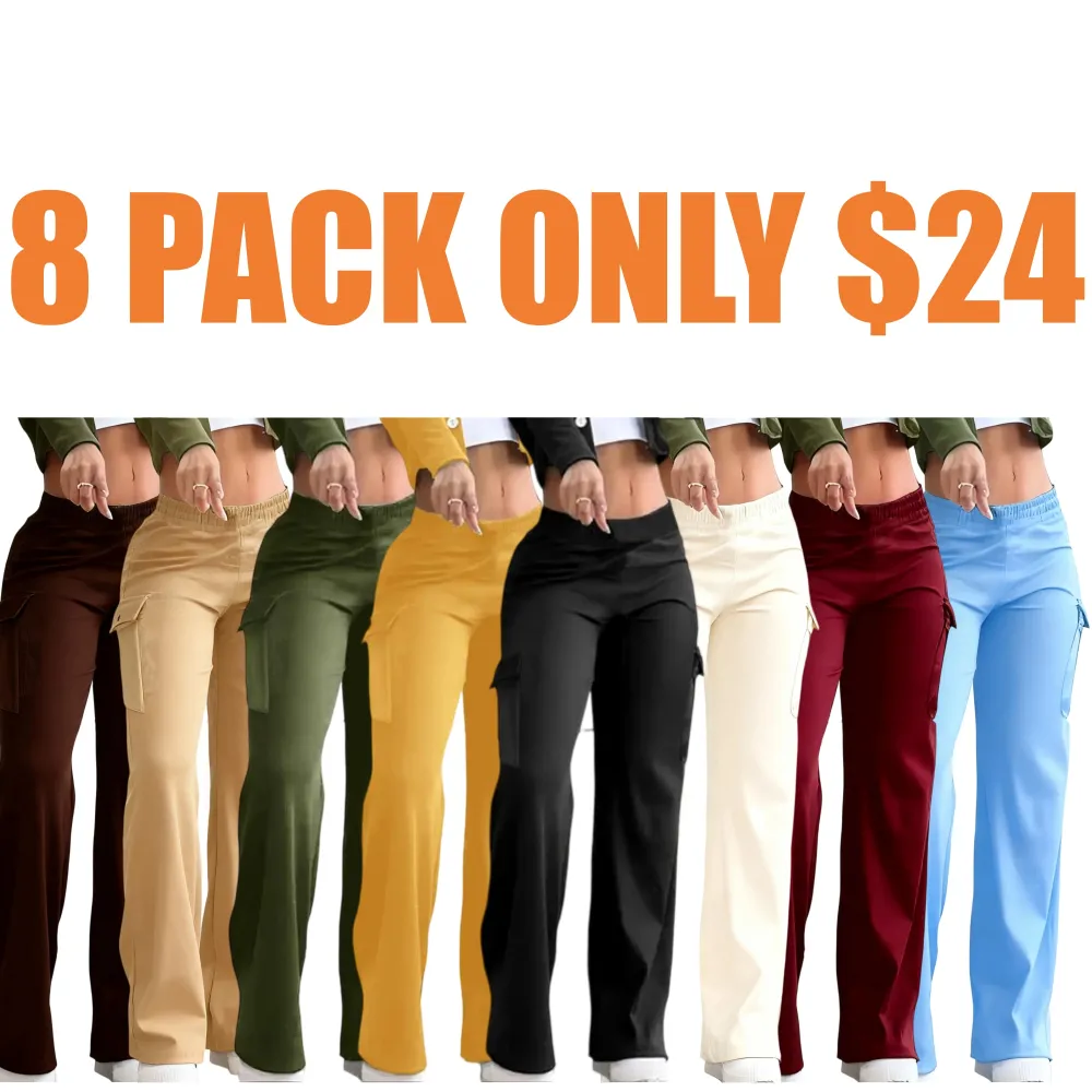 Women's Solid Color Flap Pocket Pants