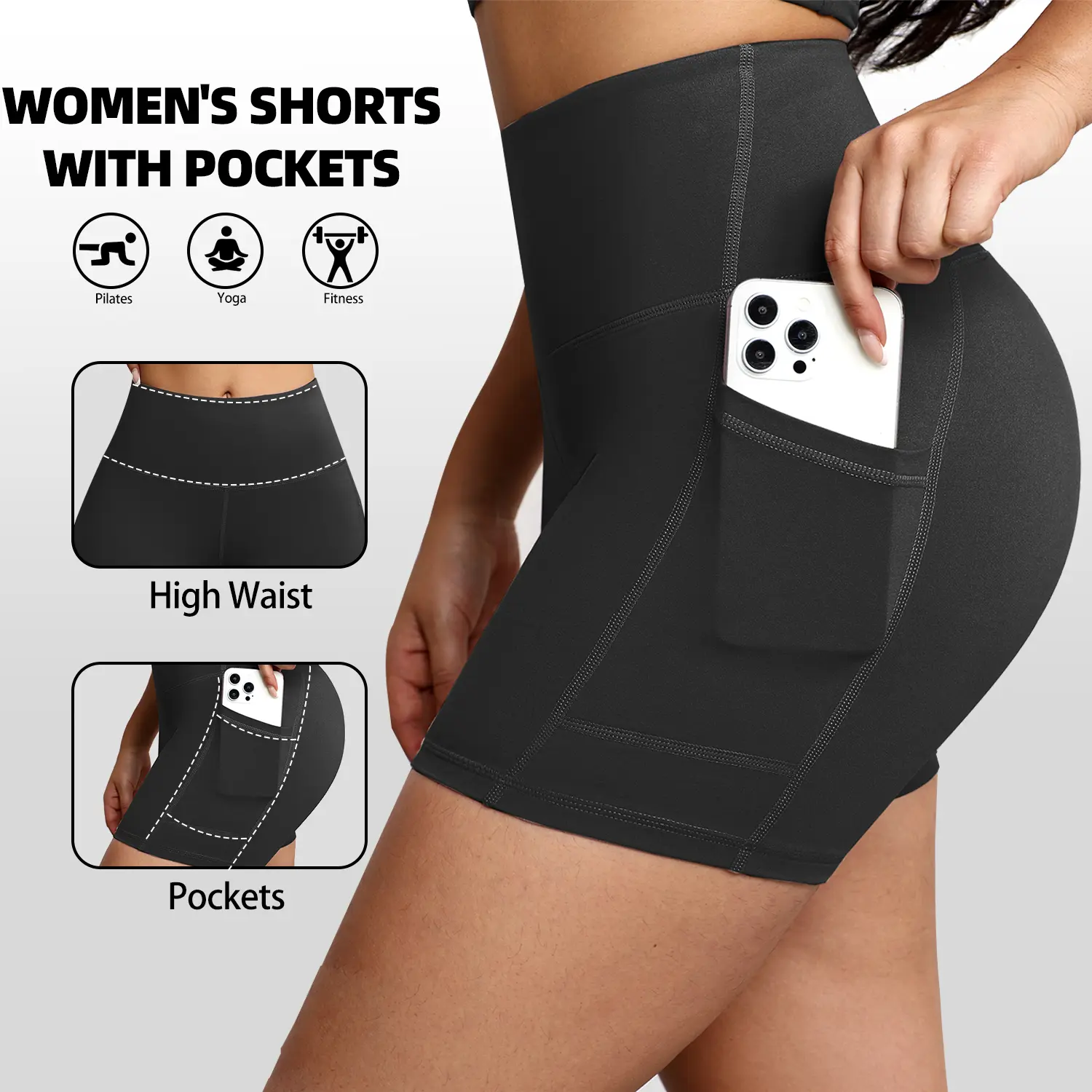 Women’s High-Waist Pocket Biker Shorts Set (4-Pack)